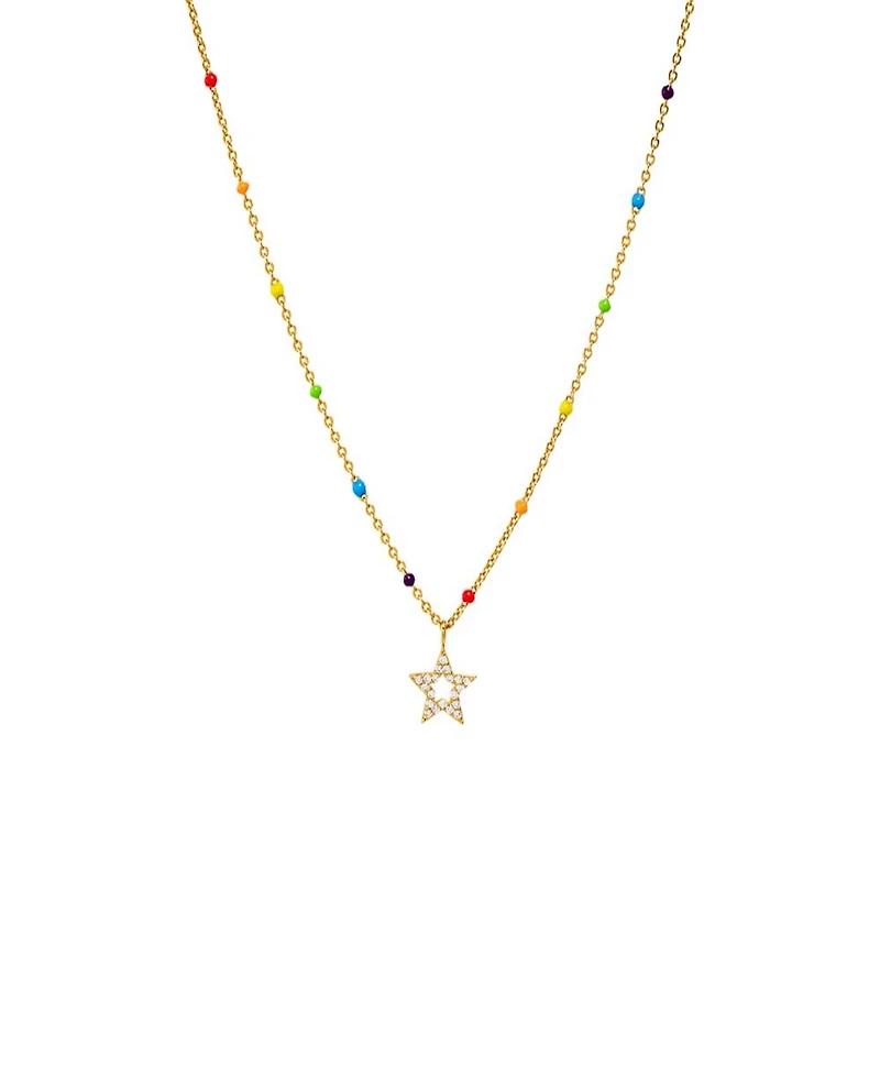 by Adina Eden Pave Star Multi Color Gold Plated Beaded Necklace