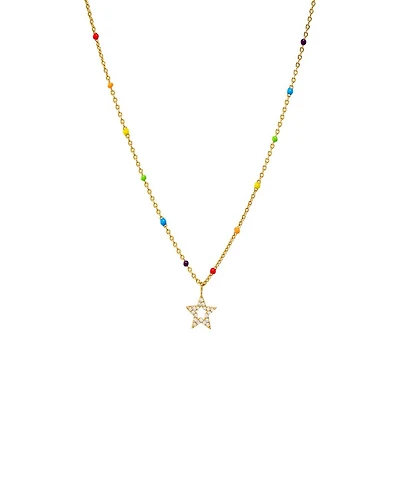 by Adina Eden Pave Star Multi Color Gold Plated Beaded Necklace