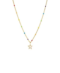 by Adina Eden Pave Star Multi Color Gold Plated Beaded Necklace