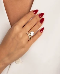 by Adina Eden Cubic Zirconia Gold Plated Pave Looped Oval Stone Ring