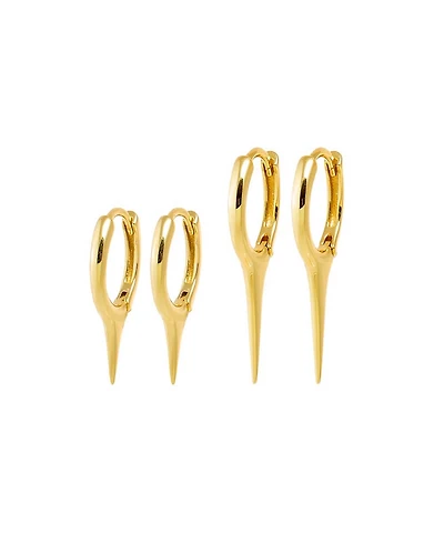 by Adina Eden Solid Elongated Spike Gold Plated Huggie Earring Combo Set