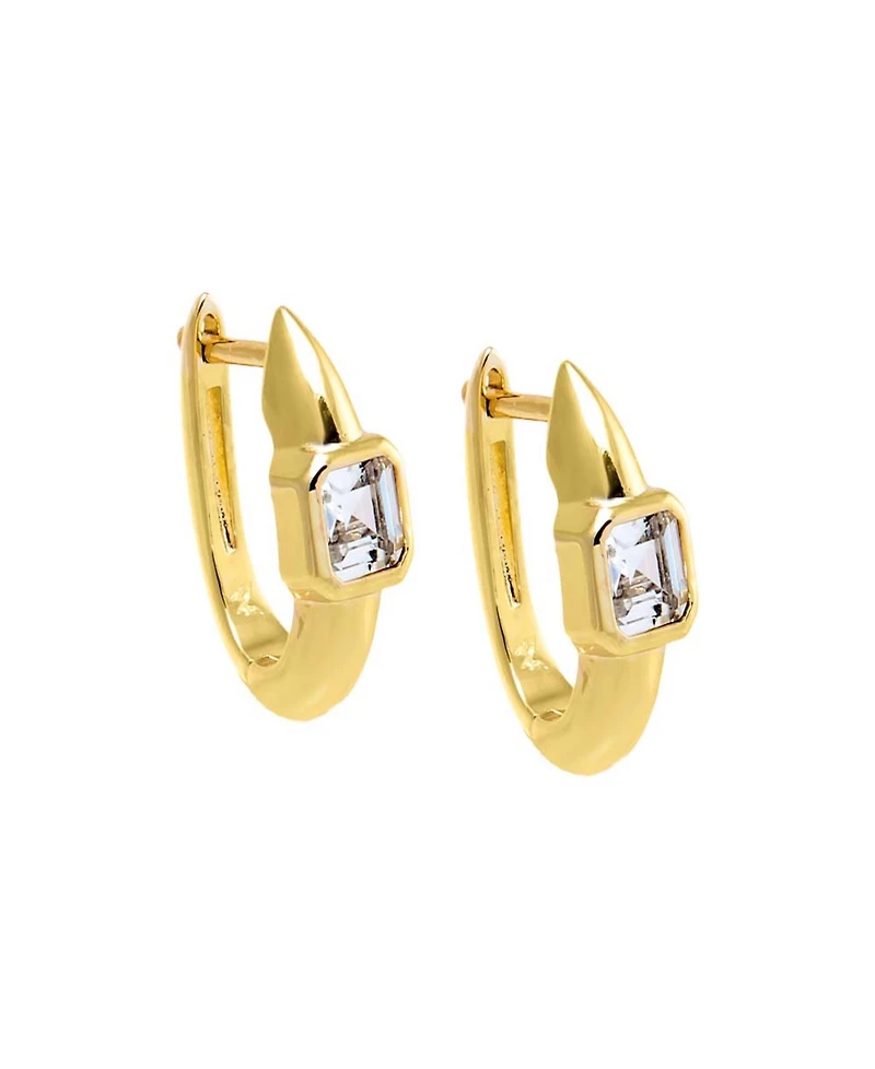 by Adina Eden Cubic Zirconia Gold Plated Gold Plated Emerald Bezel Huggie Earrings