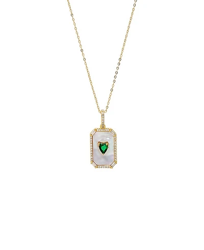 by Adina Eden Colored Heart Cubic Zirconia Mother Of Pearl Dog Tag Necklace