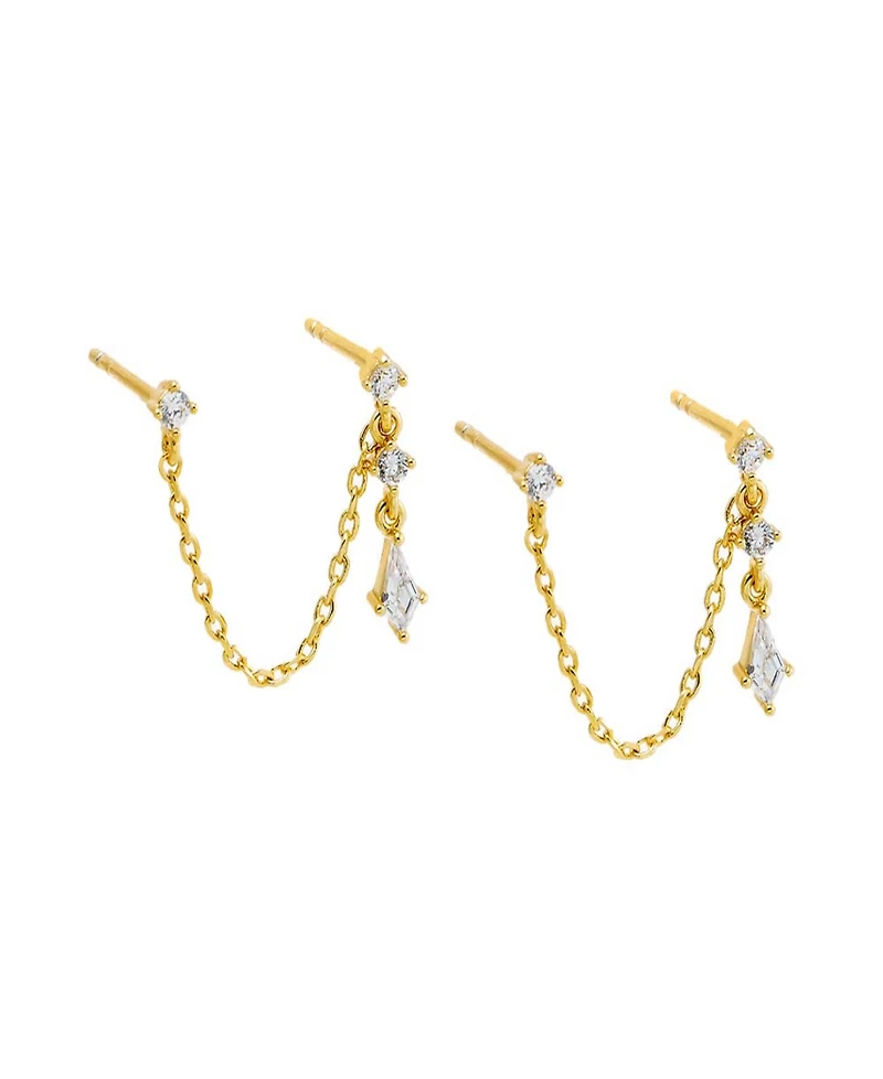 by Adina Eden Cubic Zirconia Gold Plated Chain Double Stud Earrings