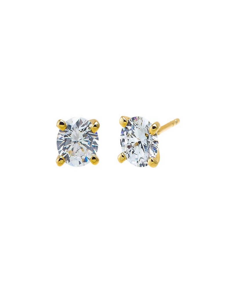 by Adina Eden Cubic Zirconia Gold Plated Solitaire Four Prong Stud Earrings