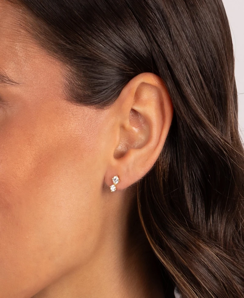 by Adina Eden Double Cubic Zirconia Gold Plated Stud Earrings