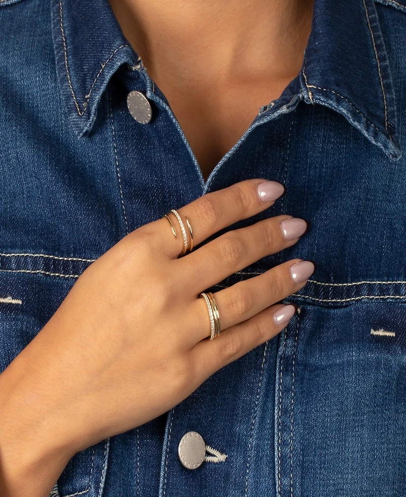 By Adina Eden Cubic Zirconia Pave X Solid Triple Wrap Ring