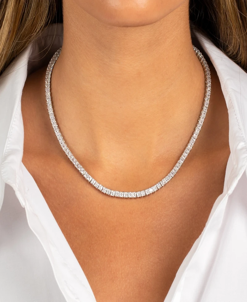 By Adina Eden Cubic Zirconia Princess Cut Tennis Necklace