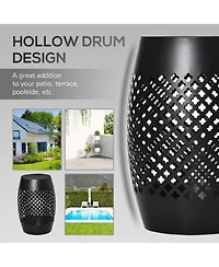 Outsunny 12.5" Steel Patio End Table, Round Hollow Drum Side Table, Accent Table for Indoor & Outdoor, Black