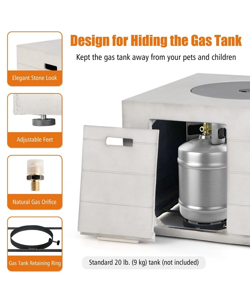 Mecale Lava Rocks and Cover 50,000 Btu with 34 Inch Square Concrete Propane Fire Pit Table