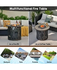 Mecale 32 Inch Patio Round Fire Pit Table, 30,000 Btu Propane Gas Fire Table with Fire Glasses and Pvc Cover