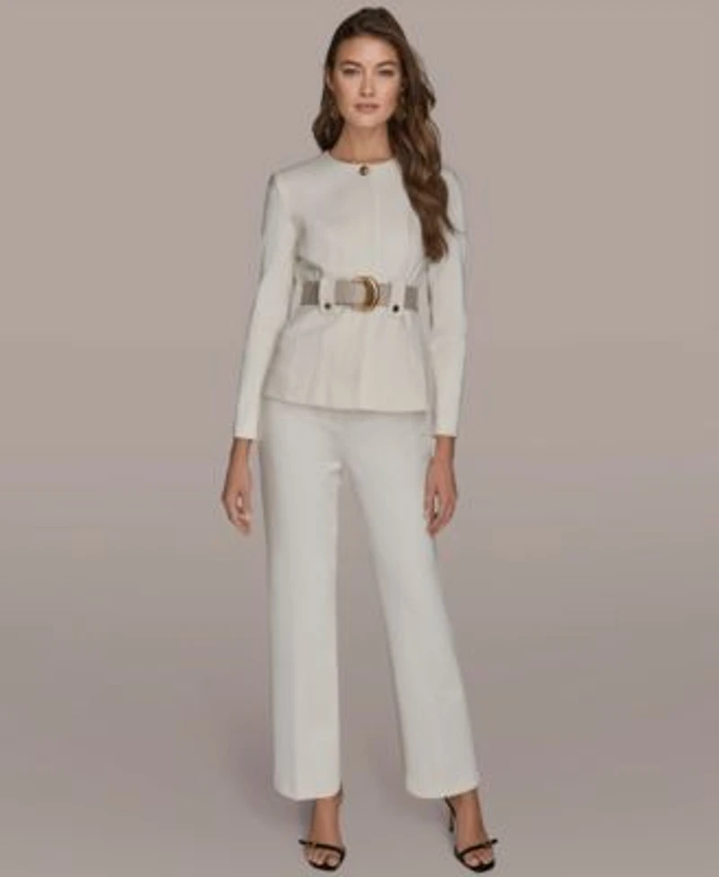 Donna Karan New York Womens Belted Long Sleeve Jacket Flared Mid Rise Pants
