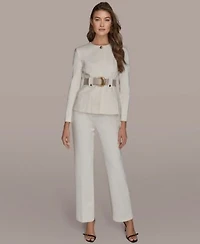 Donna Karan New York Womens Belted Long Sleeve Jacket Flared Mid Rise Pants
