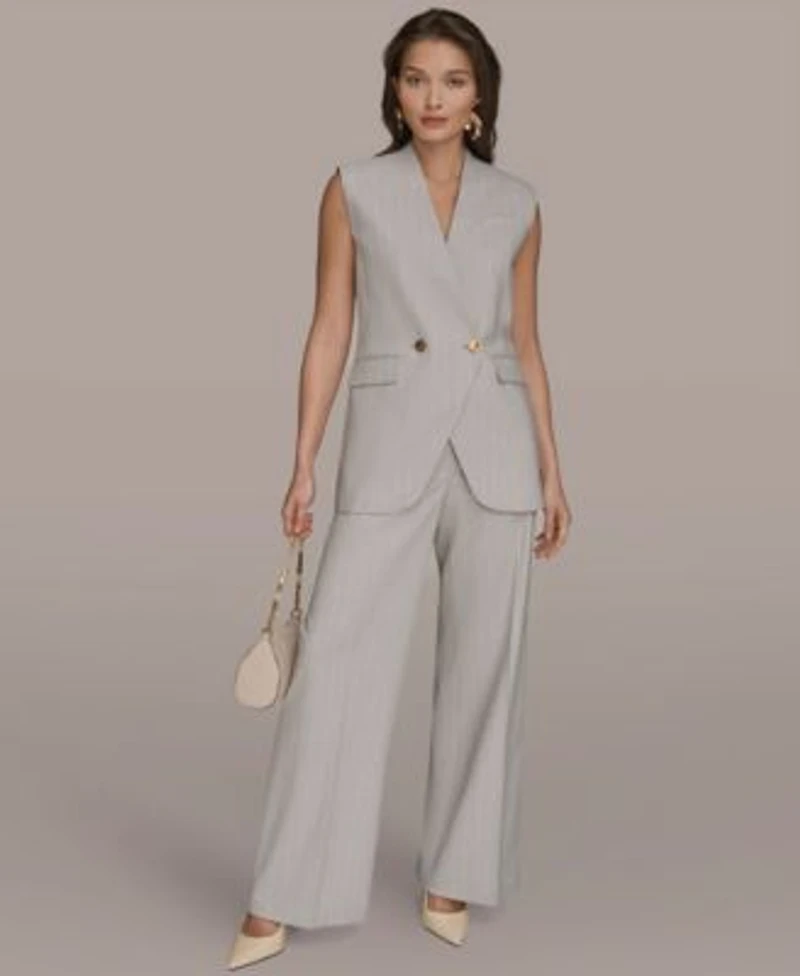Donna Karan New York Womens Pinstripe Sleeveless Vest Wide Leg Pants