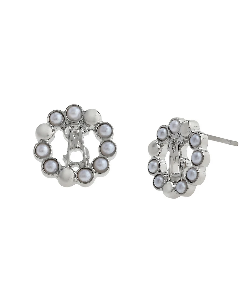 Steve Madden Faux Cultured Pearl Signature Circle Stud Earrings