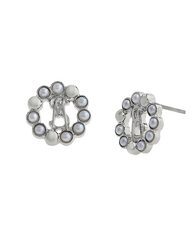 Steve Madden Faux Cultured Pearl Signature Circle Stud Earrings
