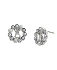 Steve Madden Faux Cultured Pearl Signature Circle Stud Earrings