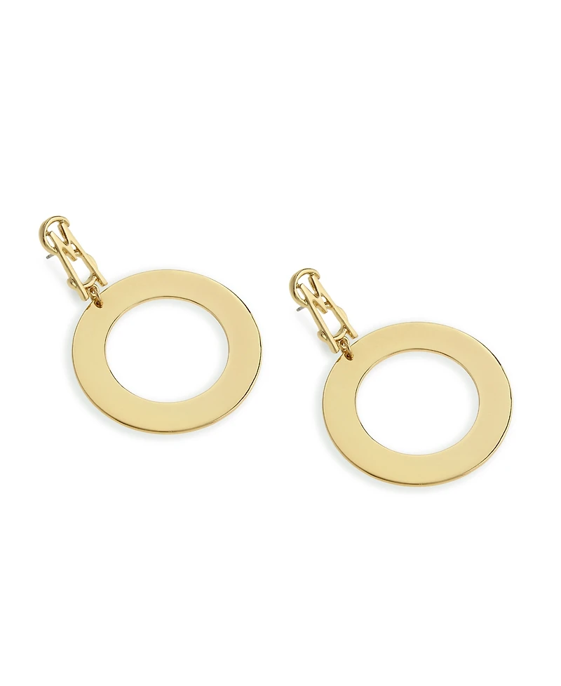 Steve Madden Gold Signature Logo Circle Drop Earrings