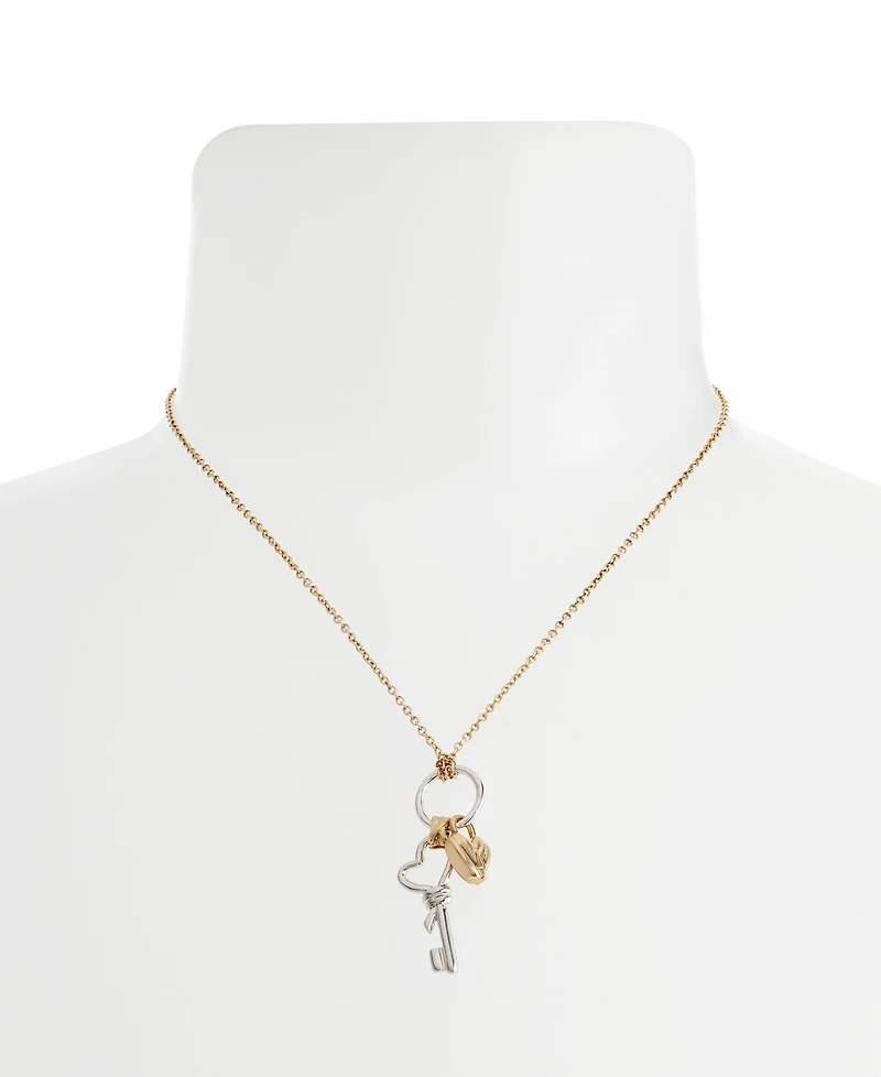 Steve Madden Two Tone Heart Knot Lock Key Charm Pendant Necklace
