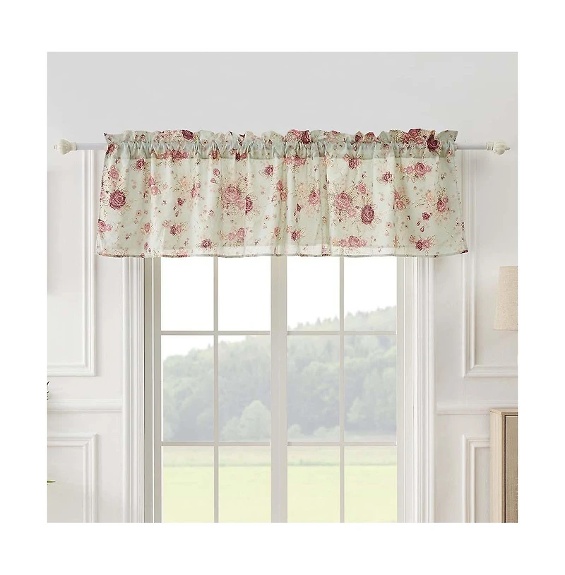 Greenland Home Antique Rose Floral Pinstripe with Dainty Scrolling Embellishments Valance 84"x19" Blue