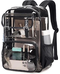 Batfox Clear Backpack Heavy Duty, Pvc Clear Bookbag Transparent Backpack See Through Bag for Stadium College for Adult Men Women, Semi-Black