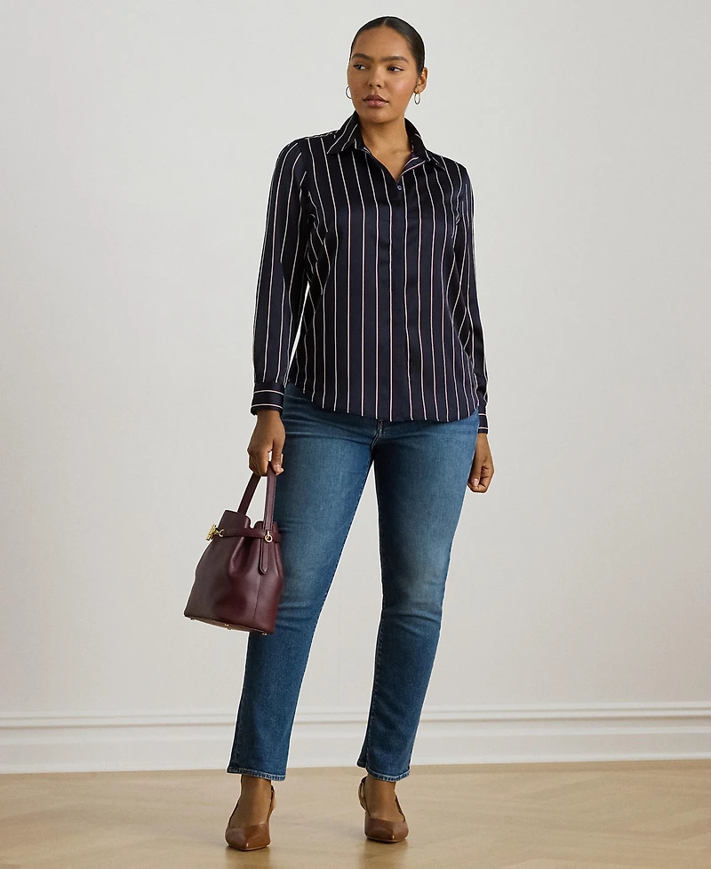 Lauren Ralph Plus Striped Charmeuse Long-Sleeve Shirt