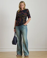 Lauren Ralph Plus Belting Print Boat Neck T-Shirt