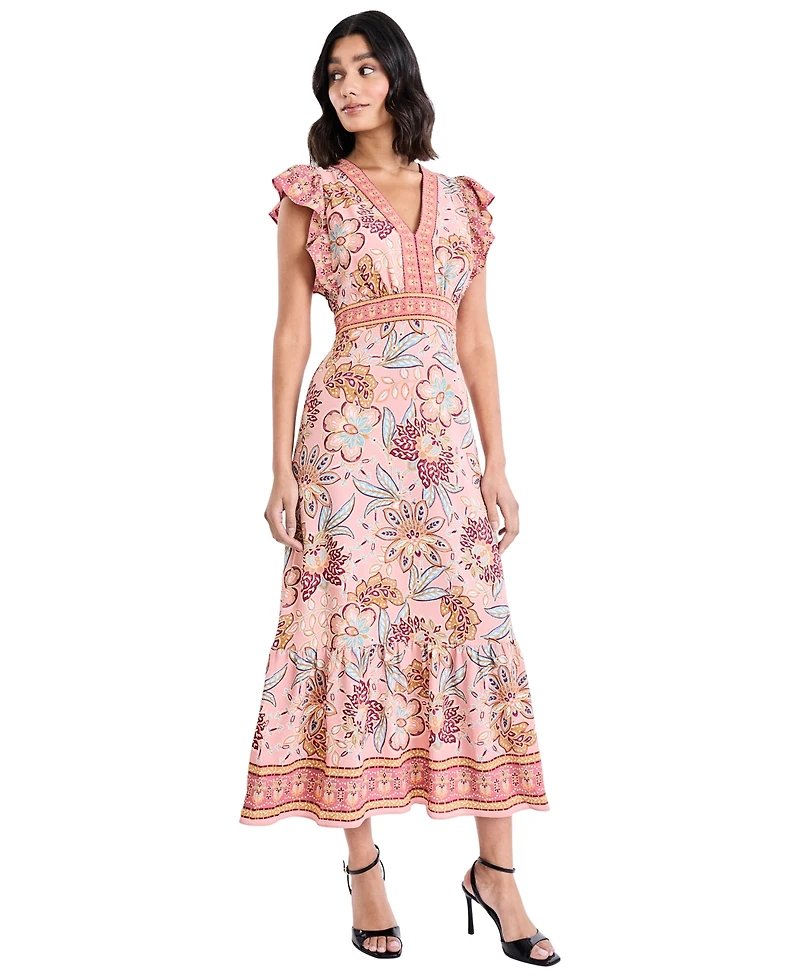 Donna Morgan Women's V-Neck Flutter Sleeve Dress