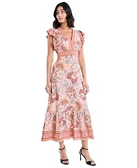 Donna Morgan Women's V-Neck Flutter Sleeve Dress