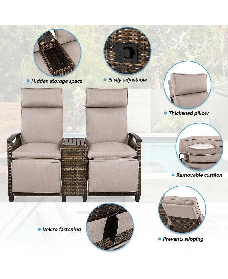 Mondawe Outdoor Patio Rattan Round Daybed with Retractable Canopy and Removable Cushions