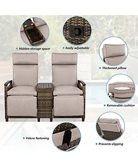 Mondawe Outdoor Patio Rattan Round Daybed with Retractable Canopy and Removable Cushions