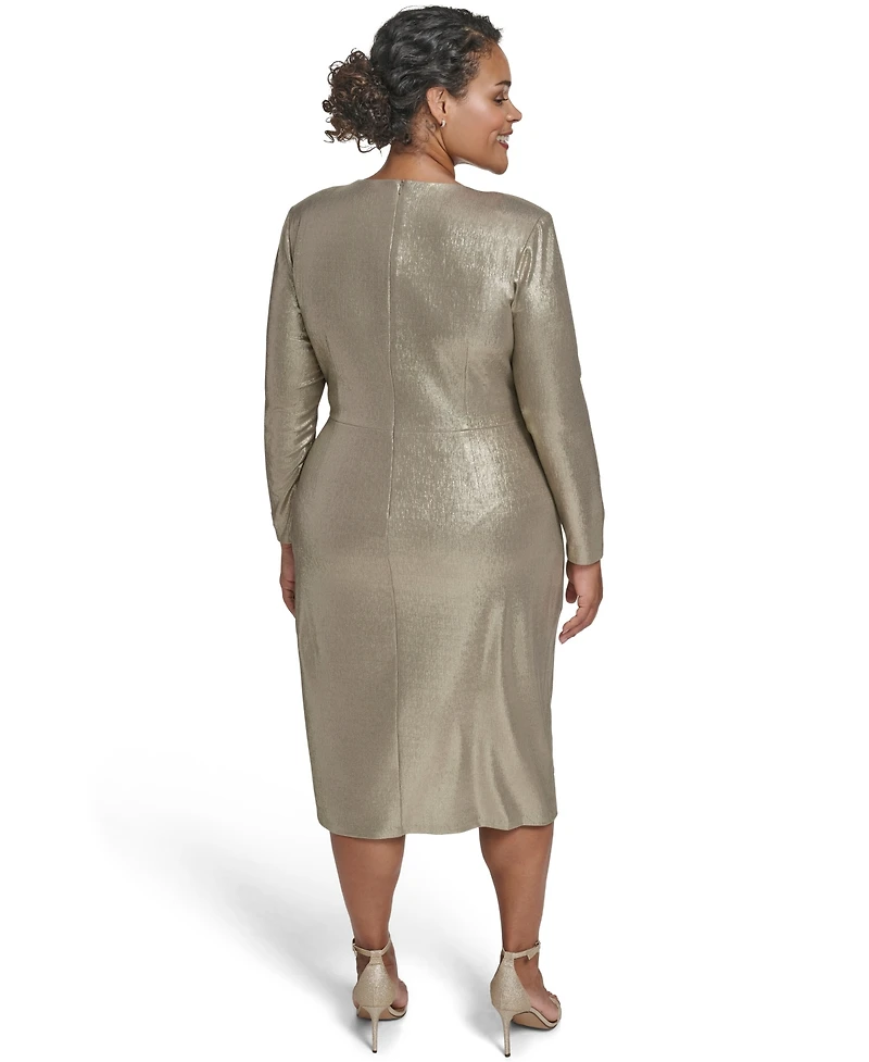 Eliza J Plus Metallic Jewel Neck Midi Dress