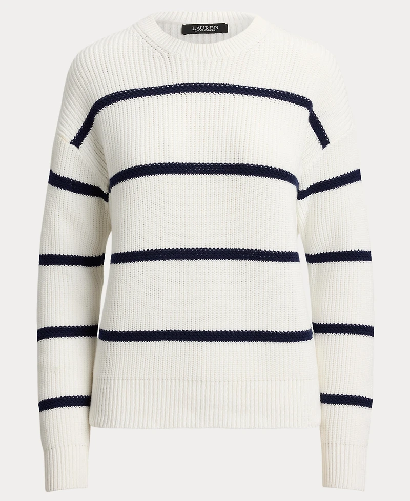 Lauren Ralph Women's Striped Rib-Knit Cotton Crewneck Sweater