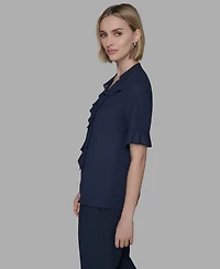 Karl Lagerfeld Paris Women's V-Neck Ruffle Front Top