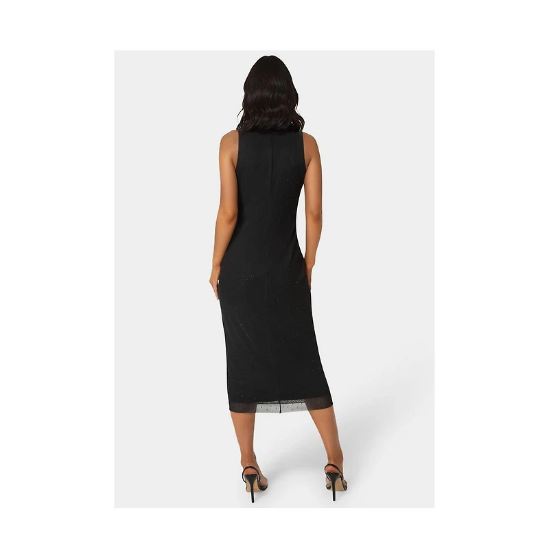 Bebe Women's Powermesh Rhinestone Sleeveless Maxi Dress