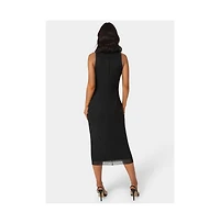 Bebe Women's Powermesh Rhinestone Sleeveless Maxi Dress