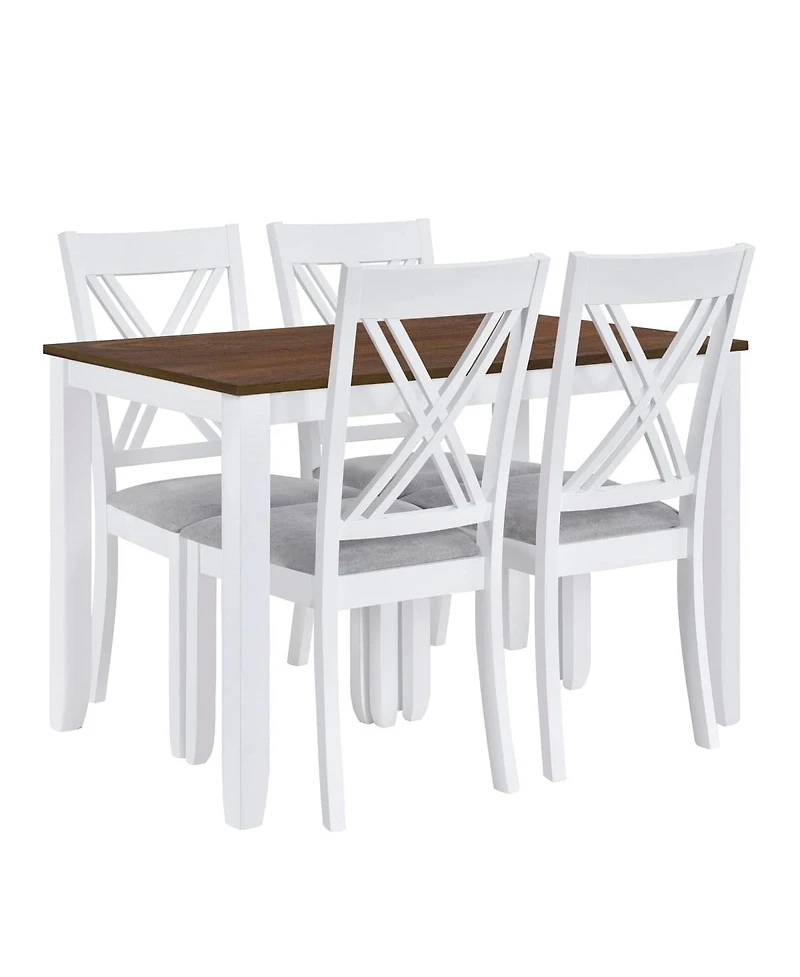 Maison Boucle 5-Piece Rustic Dining Table Set for Small Spaces, Wood Kitchen with 4 X-Back Chairs, White and Walnut Finish