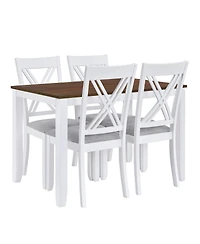 Maison Boucle 5-Piece Rustic Dining Table Set for Small Spaces, Wood Kitchen with 4 X-Back Chairs, White and Walnut Finish