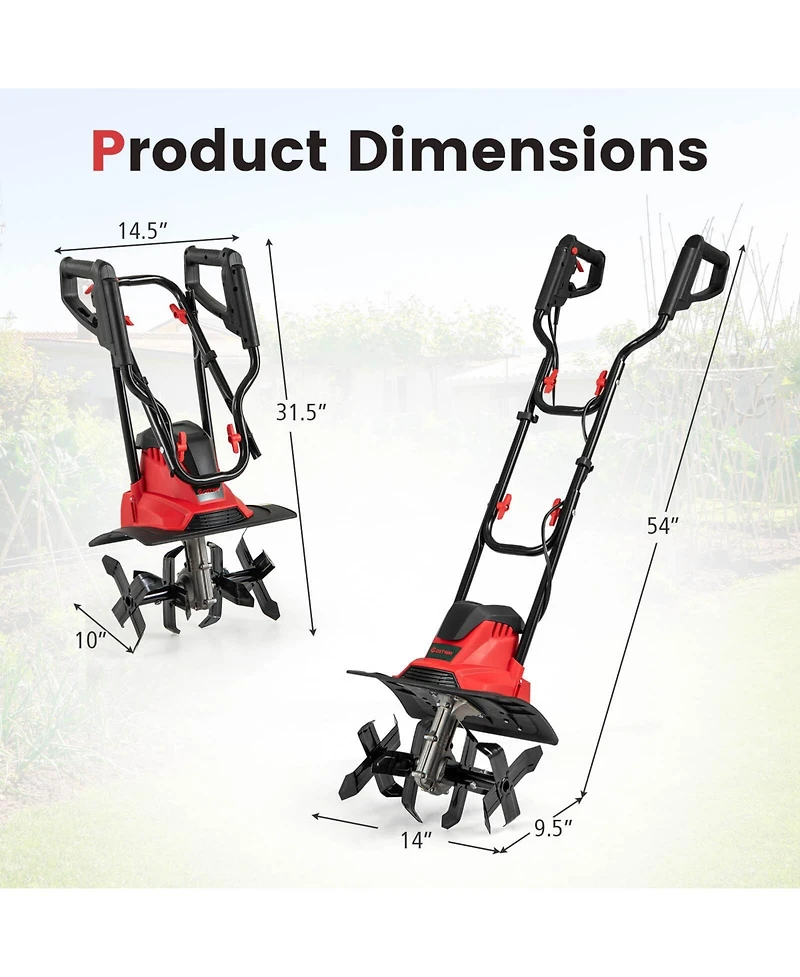 Costway Ironmax Corded Electric Tiller Cultivator, 10 Amp Powerful Foldable Garden Rototiller
