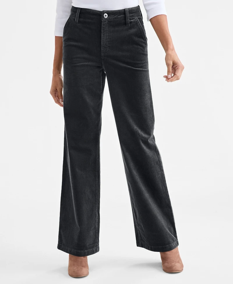 Style & Co Petite Mid Rise Wide-Leg Corduroy Pants, Macy's Exclusive