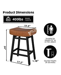 Dyhome Bar Stools Set of 2, 28 Inches Modern Counter Height Bar Stools with Curved Back Metal Legs, Upholstered Tall Barstools for Kitchen Island, Caf
