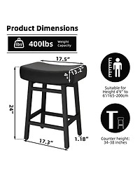 Dyhome Bar Stools Set of 2, 28 Inches Modern Counter Height with Curved Back Metal Legs, Upholstered Tall Barstools for Kitchen Island, Caf