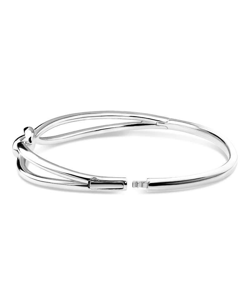 Devata Love Knot Bangle Bracelet in Rhodium Plated Sterling Silver, Size Medium