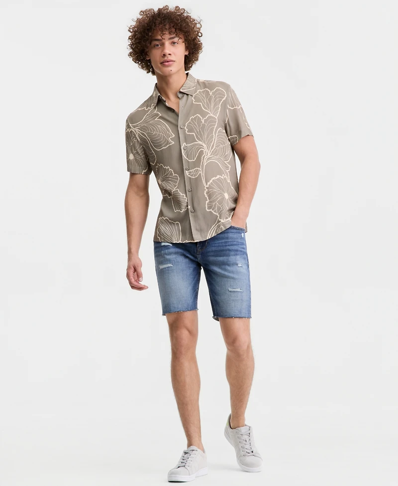 Guess Men's Floral Short-Sleeved Button-Up Shirt