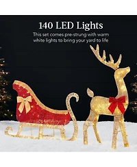 Best Choice Products Lighted 2D Reindeer & Sleigh Set Outdoor Decor w/ Warm White Led Lights