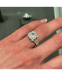 Suzy Levian Sterling Silver Cubic Zirconia Cushion Cut Center Stone Lotus Ring