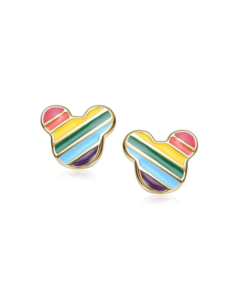 GiGiGirl 14K Gold Plated with Multi Color Enamel Mickey Mouse Rainbow Stud Earrings For Kids