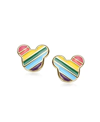 GiGiGirl 14K Gold Plated with Multi Color Enamel Mickey Mouse Rainbow Stud Earrings For Kids