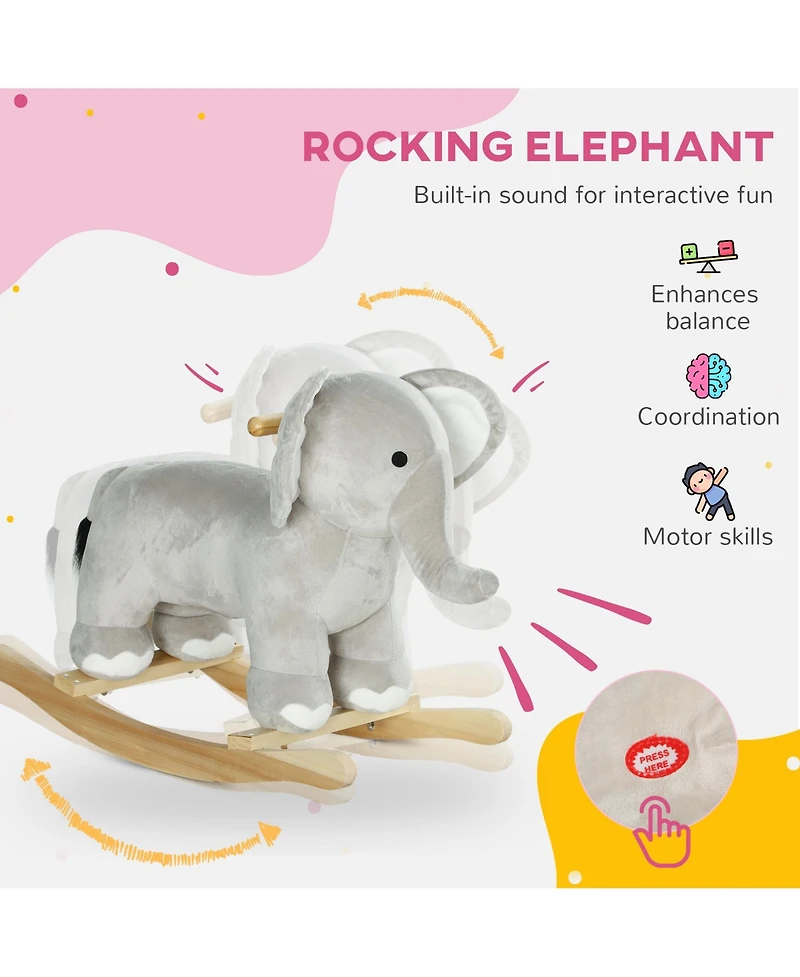 Qaba Rocking Horse Elephant Rocker with Realistic Sounds for Years 2-4