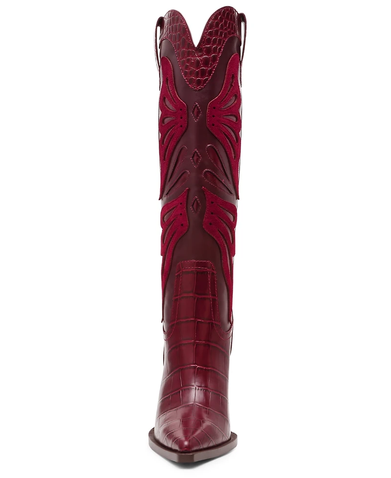 Steve Madden Women's Kaz Knee-High High-Heel Western Cowboy Boots